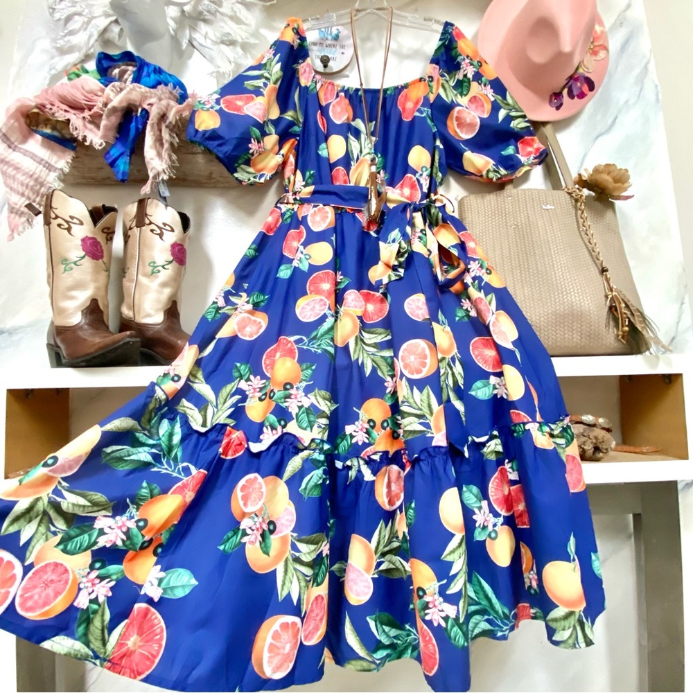 BloomChic Blue Floral Citrus Midi Dress - Picture 3 of 14